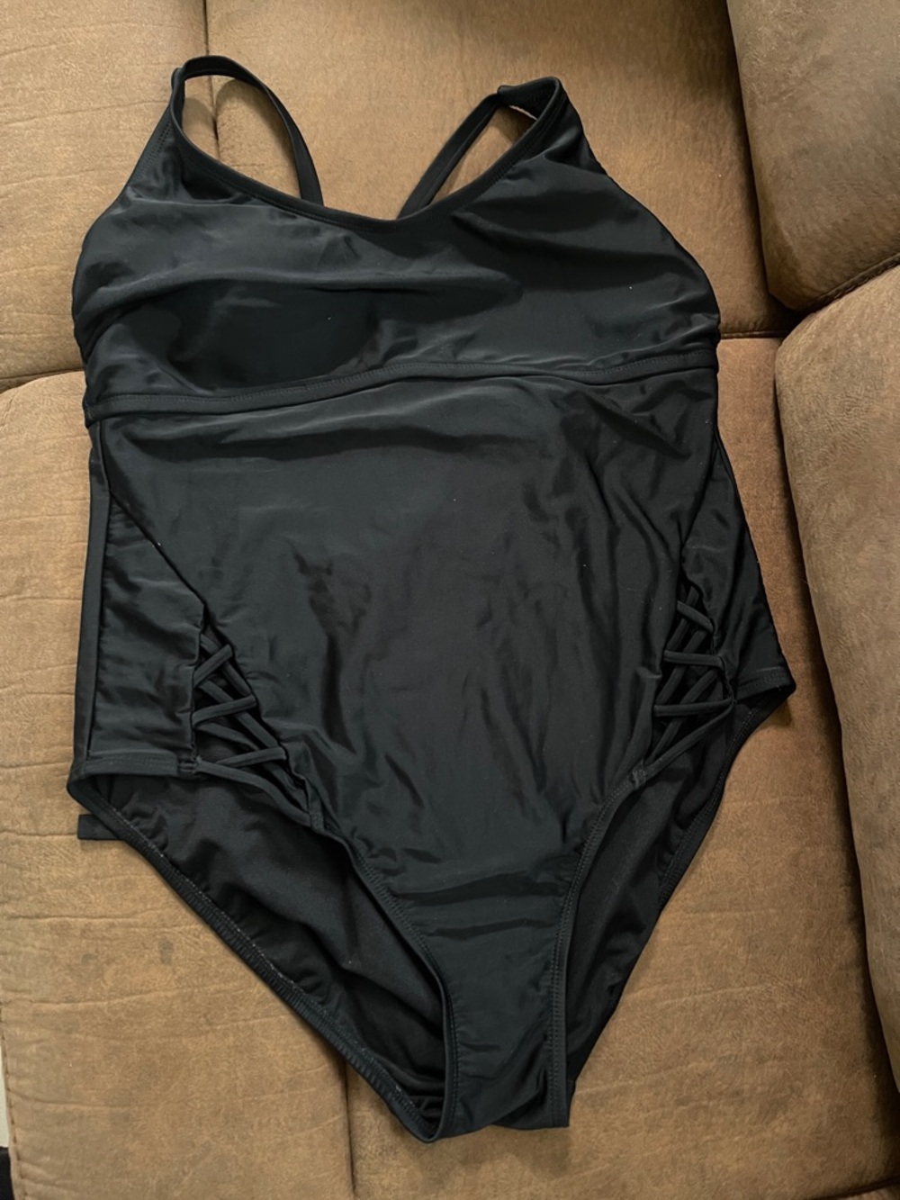Xhilaration Black One-Piece Swimsuit with Lattice Side Detail